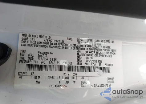 2014 Ford Focus Se из США, поврежденный, VIN 1FADP3K23EL383506